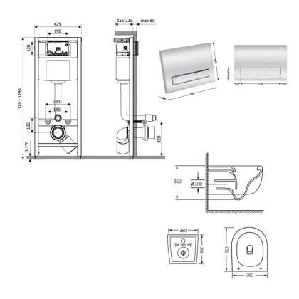 Готове рішення Qtap для ванної кімнати: підвісний унітаз Taurus Ultra Quiet 515×360×350 + комплект інсталяції Nest 4 в 1 (лінійна клавіша Chrome) — Photo 1