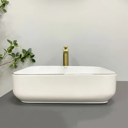 Умивальник (раковина) VBI PALERMO WHITE ROSE GOLD EDGE накладний — Photo 3