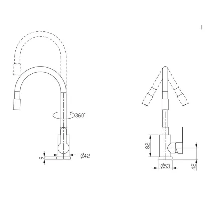 Змішувач для кухні Brinex Pure 015F3 з гнучким виливом   Graphite/Grey BRIPUR015F3GRG — Photo 1