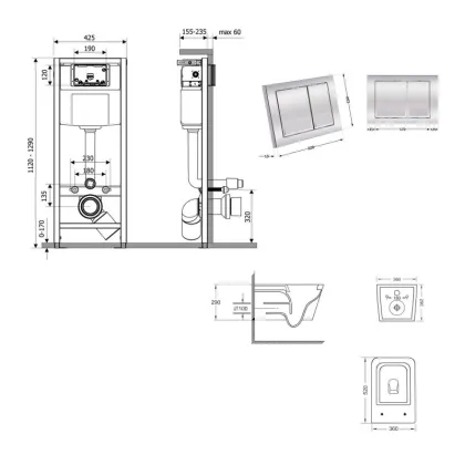 Готове рішення Qtap для ванної кімнати: підвісний унітаз Crow Ultra Quiet 520x360x290 + комплект інсталяції Nest 4 в 1 (квадратна клавіша Chrome) — Photo 1