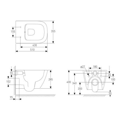 Набор инсталляционный: SOLO Rimless унитаз подвесной, сиденье твердое Slim slow-closing 51*35,5*33 см, 111.300.00.5 DUOFIX монтажный элемент — Photo 2