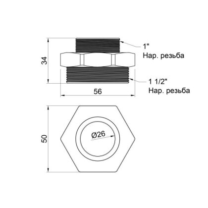 Ніпель SD Plus 1 1/2&quot;х1&quot; ЗР SD4084025 — Photo 1