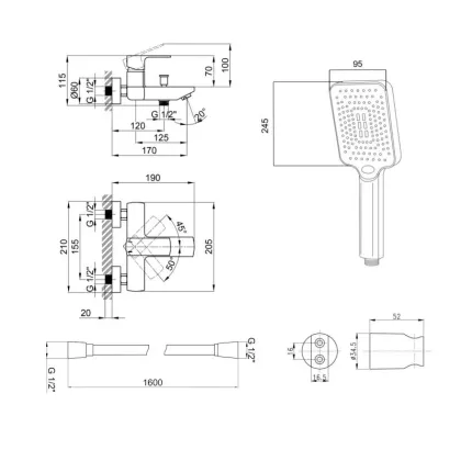 Комплект Qtap Lipno: Змішувач для ванни QTNH3023101DCB + душовий комплект (QT054BL43074+QTRUC125BLM45780+QT829910842854OB) — Photo 1
