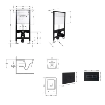 Готове рішення Qtap для ванної кімнати: підвісний унітаз Crow Ultra Quiet 520x360x290 + комплект інсталяції Standard (лінійна клавіша Black) — Photo 1