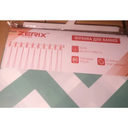 Шторка для ванної ZERIX SCP-015-180x200 з PEVA (поліетиленвінілацетату) (Візерунок "Зигзаг" біло-зелений) (ZX6088) — Photo 3