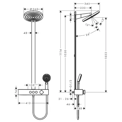 PULSIFY душова система Showerpipe 260 2jet EcoSmart, з термостатом, шліфованна бронза — Photo 1