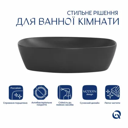 Раковина накладна Qtap Robin 500х380х140 мм, Anthracite, прямокутна, з донним клапаном QT04116302AN — Photo 2