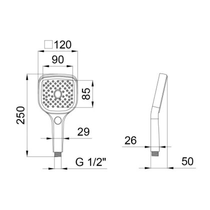 Лійка для ручного душу Qtap Rucni 120 мм прямокутна QTRUCA120N3KCB Chrome — Photo 1