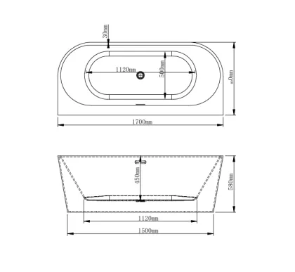 Ванна VBI CAVALLINO 170 x 80 пристінна — Photo 2