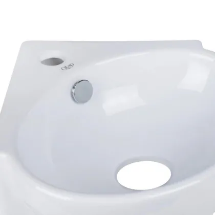 Комплект Qtap Leo N: Раковина підвісна кутова овальна 380x360x130 мм WHITE + Донний клапан PU02O — Photo 3