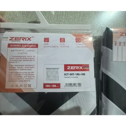 Шторка для ванної ZERIX SCT-007-180x180 з поліестеру (Візерунок "Зигзаг" біло-чорний) (ZX4987) — Photo 1