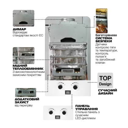 Газова колонка MIXXUS GWH-0110 BASIC WHITE димохідна 10 л/хв (колір білий) (WH0022) — Photo 2