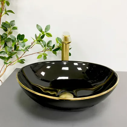 Умивальник (раковина) VBI PARMA BLACK GOLD EDGE накладний — Photo 1