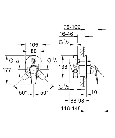 Змішувач прихованого монтажу на 2 споживача Grohe BauFlow (29045000) — Photo 1