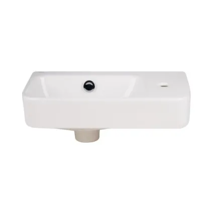 Комплект Qtap Tern: Раковина підвісна прамокутна права 450х260х155 мм White + Донний клапан PU02O — Photo 2