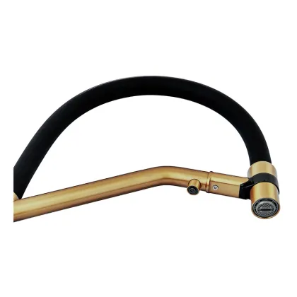 Змішувач для кухні ZERIX MAG-021 BRUSHED GOLD REFL.BLACK з силіконовим виливом, з нерж.сталі SUS304 з виходом для питної води (колір матове золото, вилив чорний) (ZX6007) — Photo 2