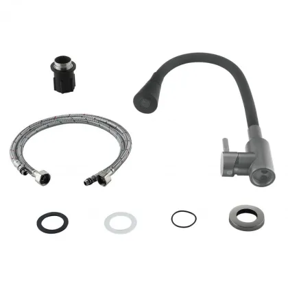 Змішувач для кухні Lidz Aria 015F31 (k35) з гнучким виливом LDARI015F31BGRP49566 Graphite/Black — Photo 7