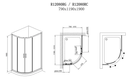 R12080RG Душова кабіна ROUND напівкругла 1200x800x1900 мм скло grape (2 частини) — Photo 2