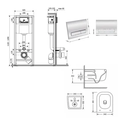 Готове рішення Qtap для ванної кімнати: підвісний унітаз Gemini Ultra Quiet 485×340×350 + комплект інсталяції Nest 4 в 1 (лінійна клавіша Chrome) — Photo 1