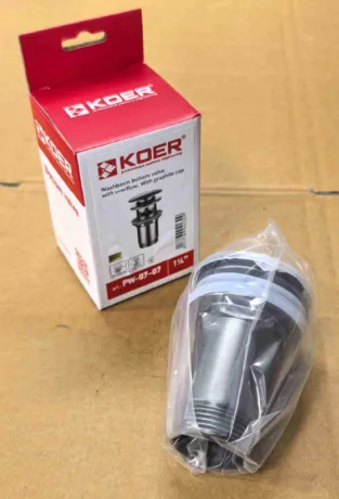 Донний клапан для раковини з переливом KOER PW-07-07 автоматичний (Click-Clack) (Колір графітовий) 1 1/4'' (KR6483) — Photo 10