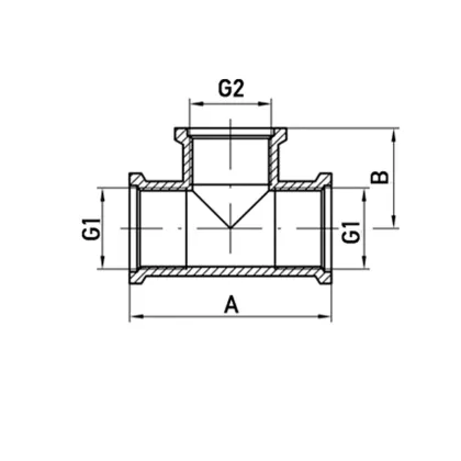 Трійник редукційний 3/4"х1/2"х3/4" ВВВ Koer .T080608F.WN (без нікелю) (KR3034) — Photo 1