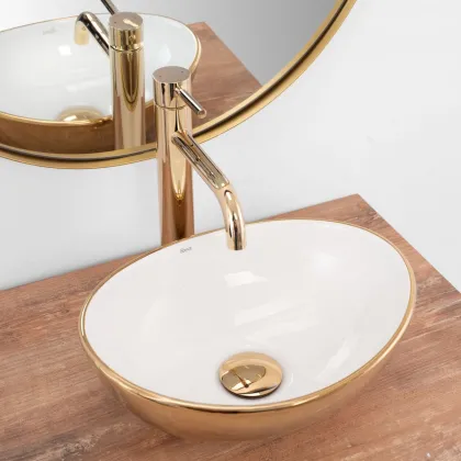 Умивальник (раковина) REA SOFIA GOLD WHITE накладний * — Photo 1