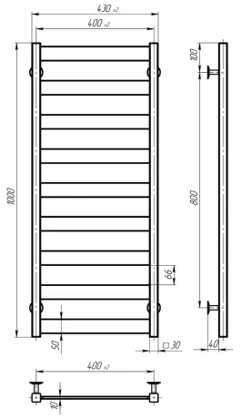 Рушникосушарка електрична Harmony П9 400х1000 Deffi фарбована сталь (Чорний, JD04, Ліве підключення) — Photo 2