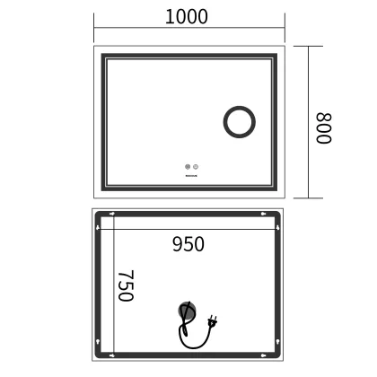 Дзеркало Mixxus Premium QUADRO MR20-100x80 з Led Touch, Anti-fog, димером, регулятором яскравості, лінзою (MP6623) — Photo 11