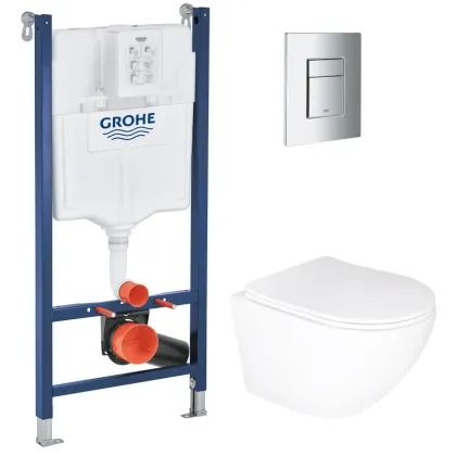 Комплект Grohe Set Унітаз ELLIPSE-0305-T3 + Інсталяція UA388400WG + панель 38732000 (388400WGELLIPS0305T3)