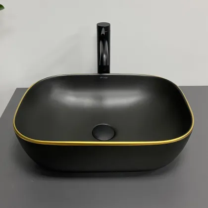 Умивальник (раковина) VBI RAVENNA BLACK MATT GOLD EDGE накладний — Photo 2