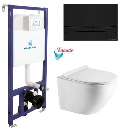 Інсталяція Koller Pool Dune 1200SL + Integro Cosmo Black matt панель змиву + підвісний унітаз Round Smart Tornado 3,0