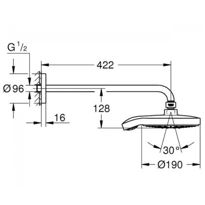 Верхній душ та душовий кронштейн 422 мм (білий) Grohe Power&amp;Soul Cosmopolitan 190 (26172LS0) — Photo 1