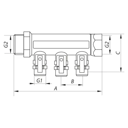 Колектор з кульовими кранами і фитингом Koer KR.1126-3 1"x3 ways (KR2839) — Photo 2