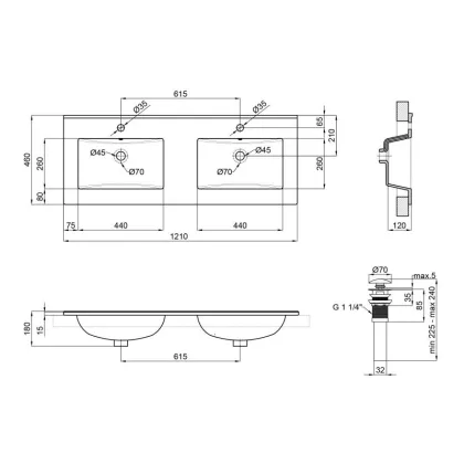 Раковина підвійна Qtap Albatross ED 1200х460х180 White з донним клапаном QT01119120EDW — Photo 1