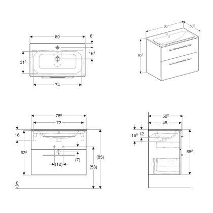 SELNOVA Square комплект: умивальник вбудований Slim Rim, з тумбою 78,8*50,2см, з 2ма ящиками, колір темний горіх — Photo 1