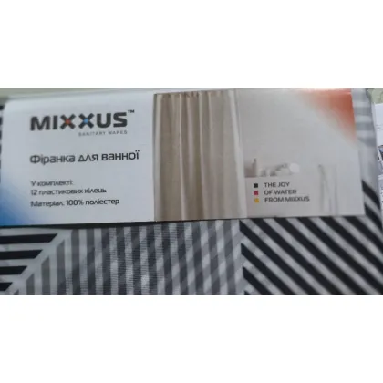 Шторка для ванної Mixxus SCT-011-180x180 з поліестеру (Візерунок "Ромби" сіро-білий) (AC3581) — Photo 2