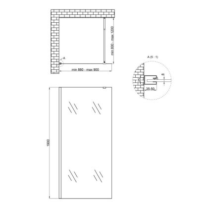 Душова перегородка Qtap Walk-In Standard BLM209.C8 90х190 см, скло Clear 8 мм, покриття CalcLess — Photo 1