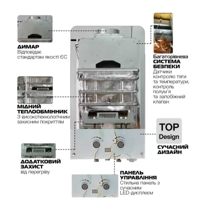 Газова колонка MIXXUS GWH-0510 BASIC GLASS димохідна 10 л/хв (панель зі скла з малюнком) (WH0026) — Photo 3