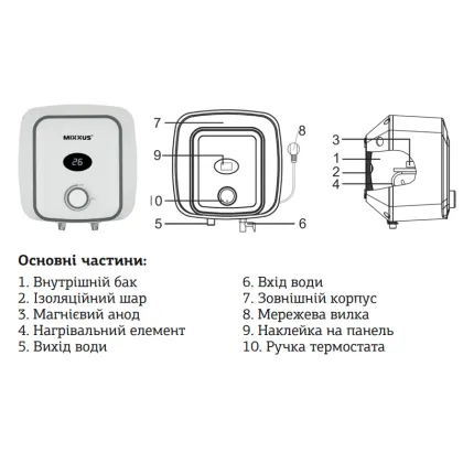 Водонагрівач "Над мийкою" Mixxus EWH-0530 Small Over накопич. 30 л, мокр.тен 1,5 kW (WH0005) — Photo 4