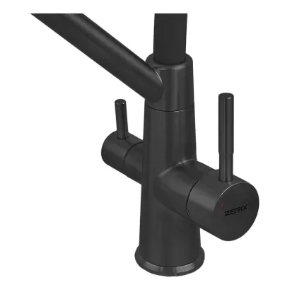 Змішувач для кухні ZERIX MAG-021 BLACK REFL.BLACK з силіконовим виливом, з нерж.сталі SUS304 з виходом для питної води (колір графіт, вилив сірий) (ZX6006) — Photo 2