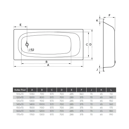 Ванна Koller Pool 105х70EN без сидіння (B15E2200E) (TB30B15E22000026) — Photo 4