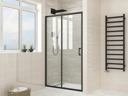 Двері в нішу Mixxus Premium DIVERSE SD01-140x185-TR Black прозоре скло 5мм (MI6878) — Photo 4