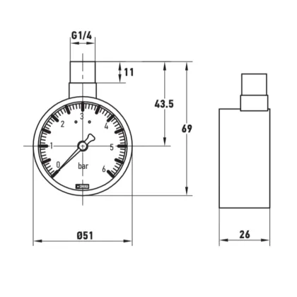 Манометр радіальний KOER KM.630R 1/4'' (D 50мм 0-6 bar, різьба зверху корпусу) (KR4762) — Photo 1