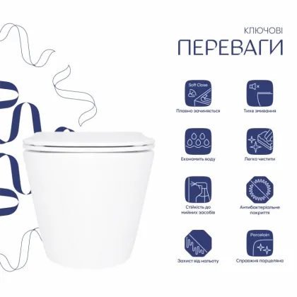Унітаз підвісний Qtap Swan безобідковий з сідінням Soft-close QT16335180W — Photo 2