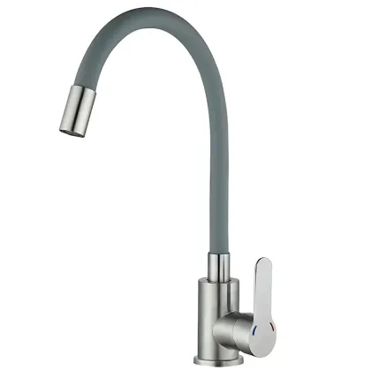 Змішувач для кухні MIXXUS DAX-011-T REFL.GRAY з гнучким виливом з нерж. сталі SUS304 (Колір нерж+вилив сірий) (MI8496)