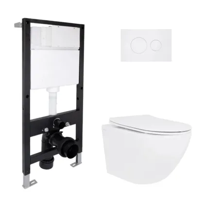 Готове рішення Qtap для ванної кімнати: підвісний унітаз Jay Rimless 485x360x320 + комплект інсталяції Standard (кругла клавіша White)