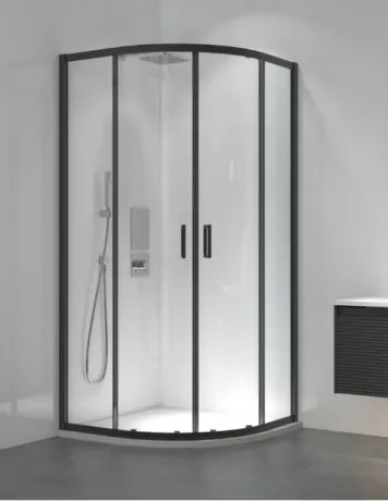 Душова кабіна розсувна, напівкругла Line ARC 900*900мм, black matt, cкло 6мм ,прозоре