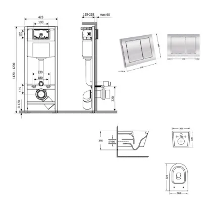 Готове рішення Qtap для ванної кімнати: підвісний унітаз Swan Ultra Quiet 520x360x320 + комплект інсталяції Nest 4 в 1 (кругла клавіша Satin) — Photo 1