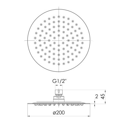 Душ верхній 200 мм, 2 мм, сталь. — Photo 1