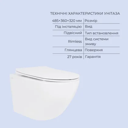 Готове рішення Qtap для ванної кімнати: підвісний унітаз Jay Rimless 485x360x320 + комплект інсталяції Standard (кругла клавіша Black) — Photo 2